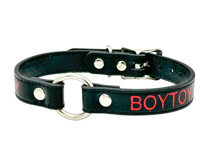 FCK630RS-SIL   RED PRINTED NAME VEGAN CHOKER WITH SILVER RING
