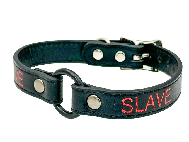FCK630RS-BS  RED PRINTED NAME VEGAN CHOKER WITH BLACK RING