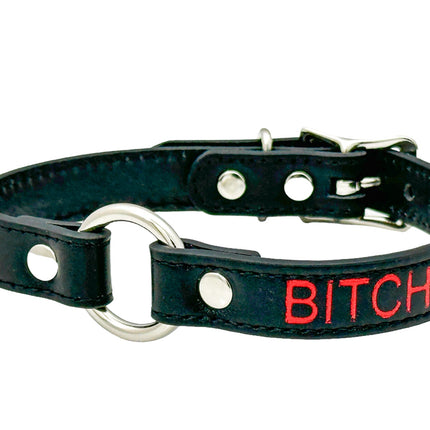 FCK630RS-SIL   RED PRINTED NAME VEGAN CHOKER WITH SILVER RING