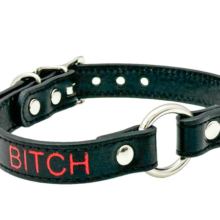 FCK630RS-SIL   RED PRINTED NAME VEGAN CHOKER WITH SILVER RING