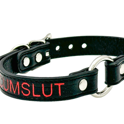FCK630RS-SIL   RED PRINTED NAME VEGAN CHOKER WITH SILVER RING