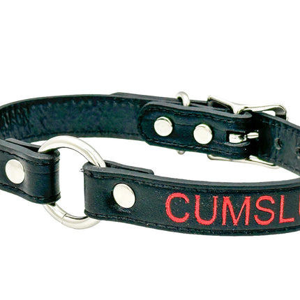 FCK630RS-SIL   RED PRINTED NAME VEGAN CHOKER WITH SILVER RING