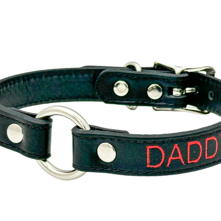 FCK630RS-SIL   RED PRINTED NAME VEGAN CHOKER WITH SILVER RING