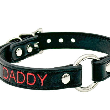 FCK630RS-SIL   RED PRINTED NAME VEGAN CHOKER WITH SILVER RING