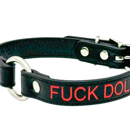 FCK630RS-SIL   RED PRINTED NAME VEGAN CHOKER WITH SILVER RING