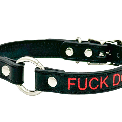 FCK630RS-SIL   RED PRINTED NAME VEGAN CHOKER WITH SILVER RING