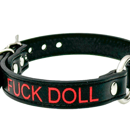 FCK630RS-SIL   RED PRINTED NAME VEGAN CHOKER WITH SILVER RING