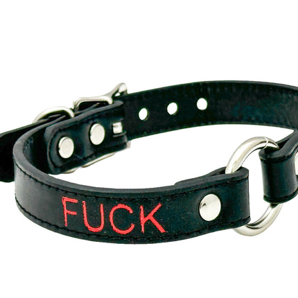 FCK630RS-SIL   RED PRINTED NAME VEGAN CHOKER WITH SILVER RING