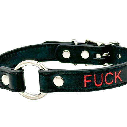 FCK630RS-SIL   RED PRINTED NAME VEGAN CHOKER WITH SILVER RING