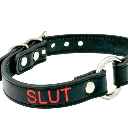 FCK630RS-SIL   RED PRINTED NAME VEGAN CHOKER WITH SILVER RING