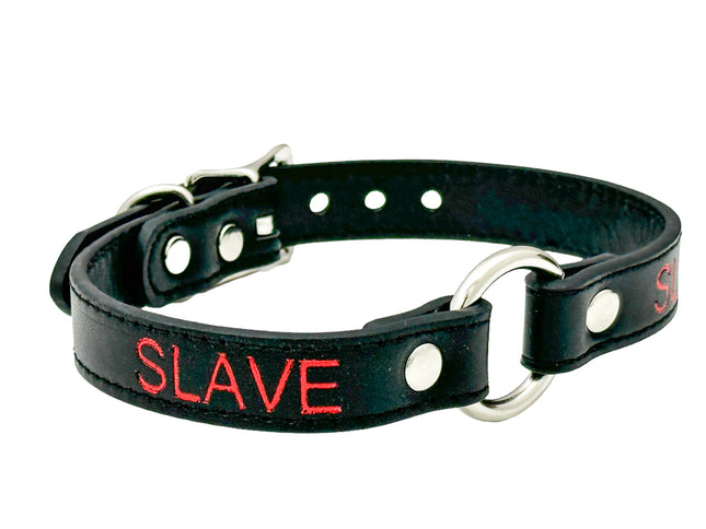 FCK630RS-SIL   RED PRINTED NAME VEGAN CHOKER WITH SILVER RING