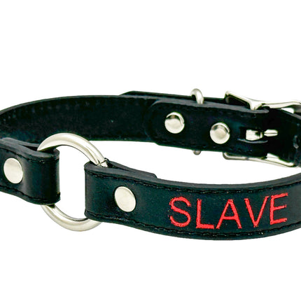 FCK630RS-SIL   RED PRINTED NAME VEGAN CHOKER WITH SILVER RING