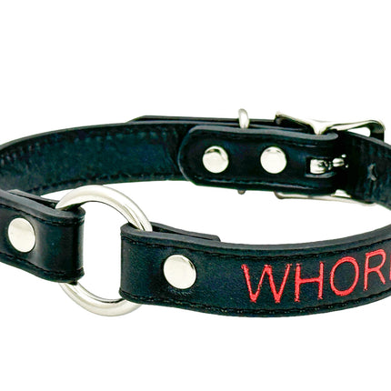 FCK630RS-SIL   RED PRINTED NAME VEGAN CHOKER WITH SILVER RING