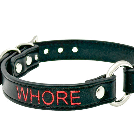 FCK630RS-SIL   RED PRINTED NAME VEGAN CHOKER WITH SILVER RING