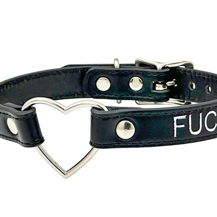 FCK632SIL-SIL  HEART RING SILVER PRINTED NAME VEGAN CHOKER