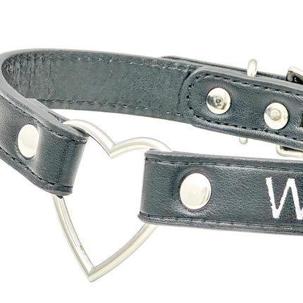 FCK632SIL-SIL  HEART RING SILVER PRINTED NAME VEGAN CHOKER