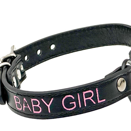 FCK632PS-BS   BLACK HEART RING PINK PRINTED NAME VEGAN CHOKER