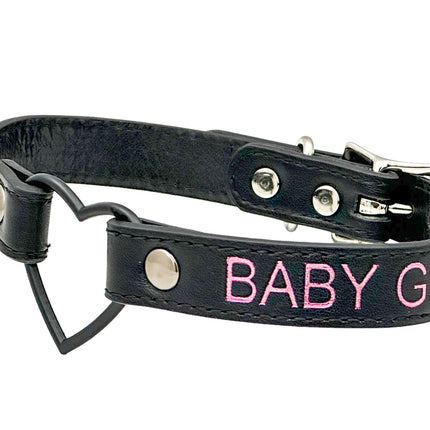 FCK632PS-BS   BLACK HEART RING PINK PRINTED NAME VEGAN CHOKER