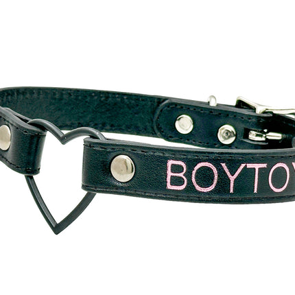FCK632PS-BS   BLACK HEART RING PINK PRINTED NAME VEGAN CHOKER