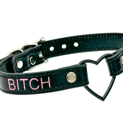 FCK632PS-BS   BLACK HEART RING PINK PRINTED NAME VEGAN CHOKER