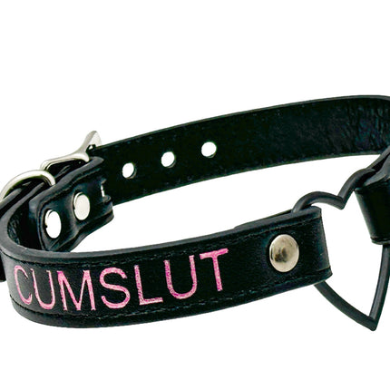 FCK632PS-BS   BLACK HEART RING PINK PRINTED NAME VEGAN CHOKER