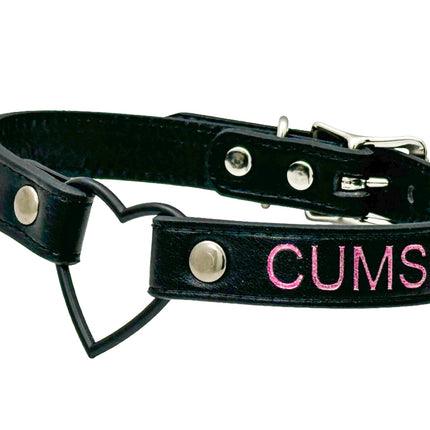 FCK632PS-BS   BLACK HEART RING PINK PRINTED NAME VEGAN CHOKER