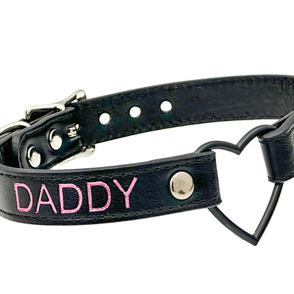 FCK632PS-BS   BLACK HEART RING PINK PRINTED NAME VEGAN CHOKER