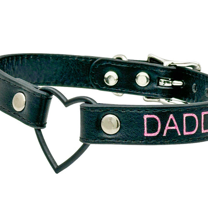 FCK632PS-BS   BLACK HEART RING PINK PRINTED NAME VEGAN CHOKER