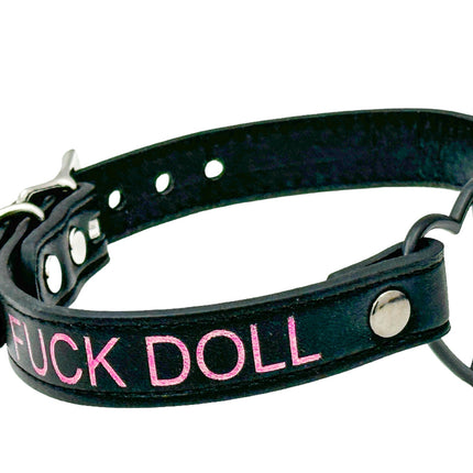 FCK632PS-BS   BLACK HEART RING PINK PRINTED NAME VEGAN CHOKER