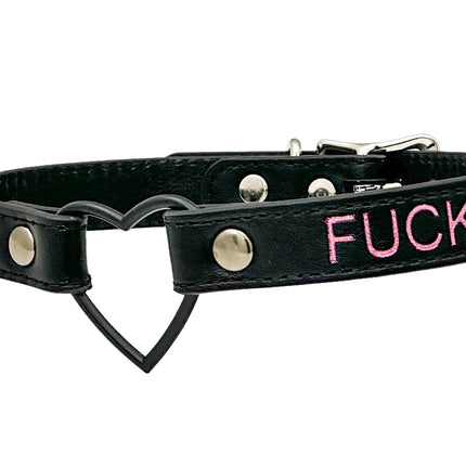 FCK632PS-BS   BLACK HEART RING PINK PRINTED NAME VEGAN CHOKER