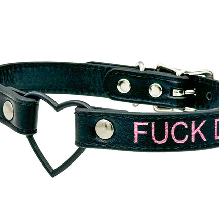 FCK632PS-BS   BLACK HEART RING PINK PRINTED NAME VEGAN CHOKER