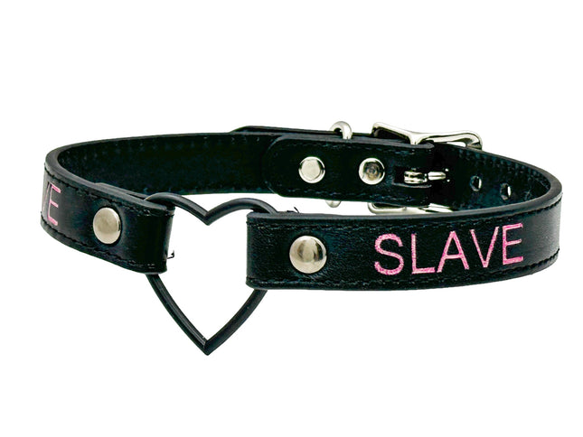 FCK632PS-BS   BLACK HEART RING PINK PRINTED NAME VEGAN CHOKER