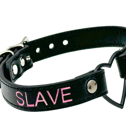 FCK632PS-BS   BLACK HEART RING PINK PRINTED NAME VEGAN CHOKER