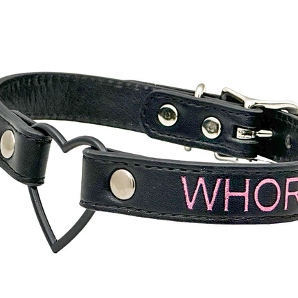 FCK632PS-BS   BLACK HEART RING PINK PRINTED NAME VEGAN CHOKER