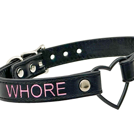 FCK632PS-BS   BLACK HEART RING PINK PRINTED NAME VEGAN CHOKER