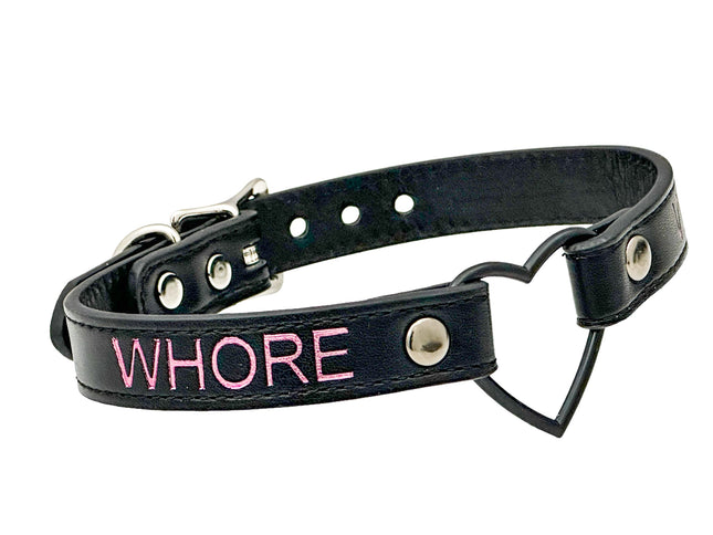 FCK632PS-BS   BLACK HEART RING PINK PRINTED NAME VEGAN CHOKER