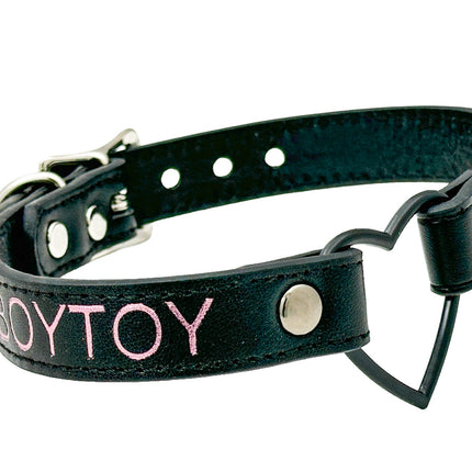FCK632PS-BS   BLACK HEART RING PINK PRINTED NAME VEGAN CHOKER