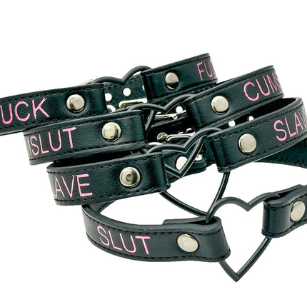 FCK632PS-BS   BLACK HEART RING PINK PRINTED NAME VEGAN CHOKER