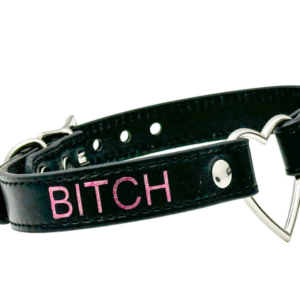 FCK632PS-SIL  HEART RING PINK  PRINTED NAME VEGAN CHOKER