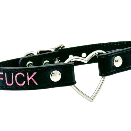 FCK632PS-SIL  HEART RING PINK  PRINTED NAME VEGAN CHOKER