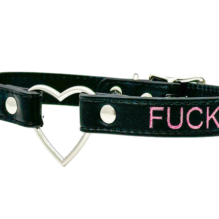 FCK632PS-SIL  HEART RING PINK  PRINTED NAME VEGAN CHOKER