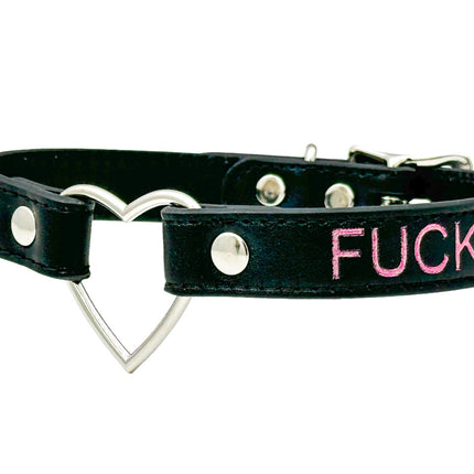 FCK632PS-SIL  HEART RING PINK  PRINTED NAME VEGAN CHOKER