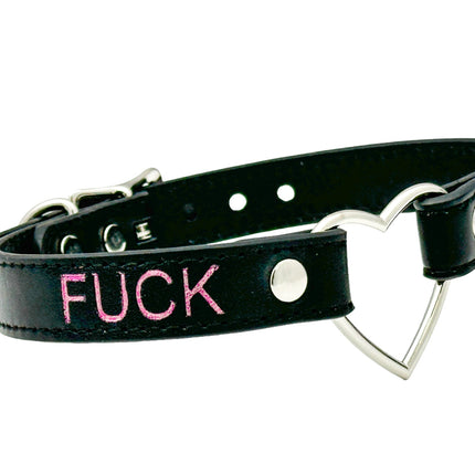 FCK632PS-SIL  HEART RING PINK  PRINTED NAME VEGAN CHOKER