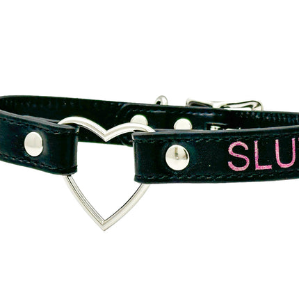 FCK632PS-SIL  HEART RING PINK  PRINTED NAME VEGAN CHOKER