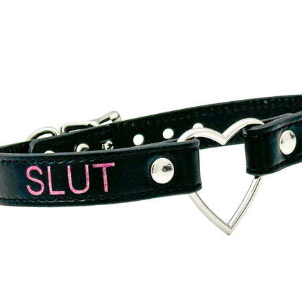 FCK632PS-SIL  HEART RING PINK  PRINTED NAME VEGAN CHOKER