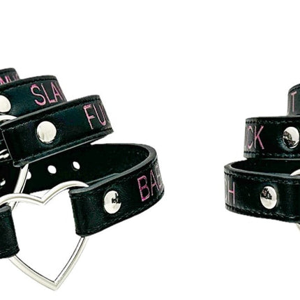 FCK632PS-SIL  HEART RING PINK  PRINTED NAME VEGAN CHOKER