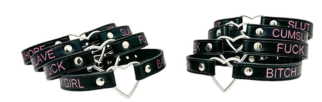 FCK632PS-SIL  HEART RING PINK  PRINTED NAME VEGAN CHOKER