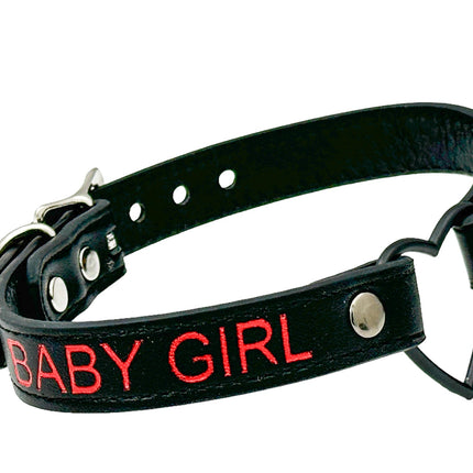 FCK632RS-BS   BLACK HEART RING RED PRINTED NAME VEGAN CHOKER