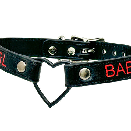 FCK632RS-BS   BLACK HEART RING RED PRINTED NAME VEGAN CHOKER