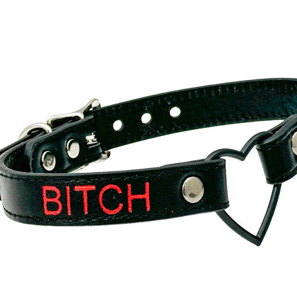 FCK632RS-BS   BLACK HEART RING RED PRINTED NAME VEGAN CHOKER